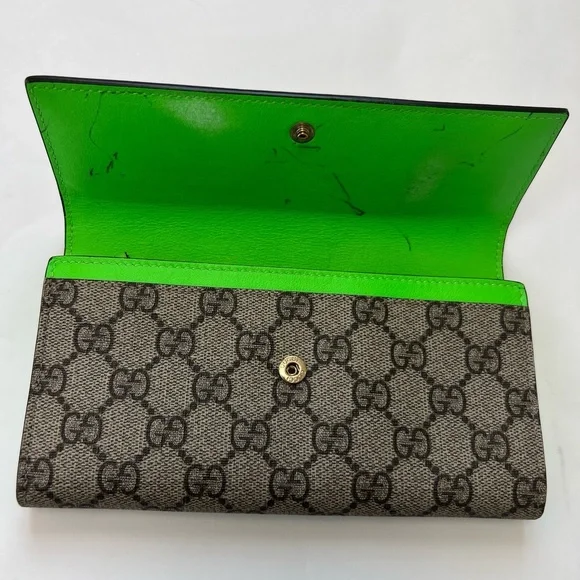 Gucci Authentic GG Canvas Green Heart Patch Long Wallet Monogram Limited Edition - Picture 5 of 12
